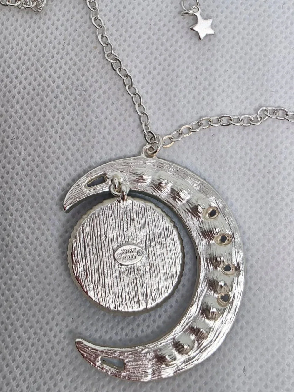 Kirks Folly Moondust Goddess Seaview Moon Necklace Silvertone- azure